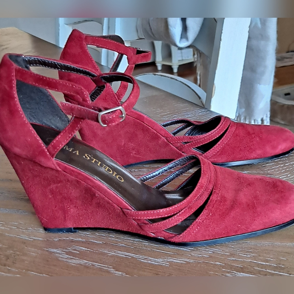 Suade Red Wedge Shoes